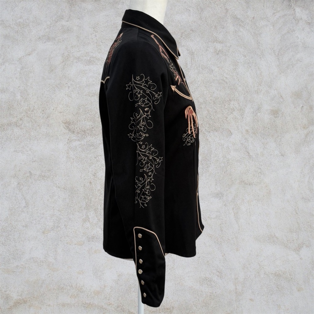 SCULLY Black Embroidered Horses Long Sleeve Western Shirt ~ Women’s Small - Picture 3 of 13